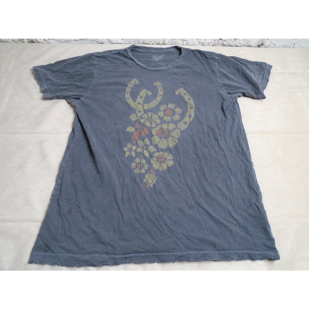 Midnight Rider Graphic T Shirt Horseshoe Floral Western Black Size Medium USA